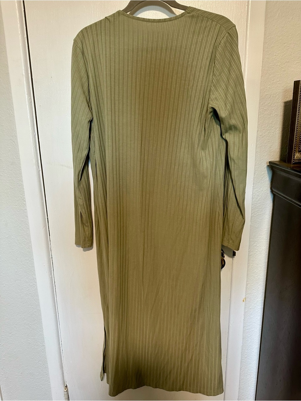 Amazon sage green Ribbed Long Open-Front Cardigan - Picture 3 of 3